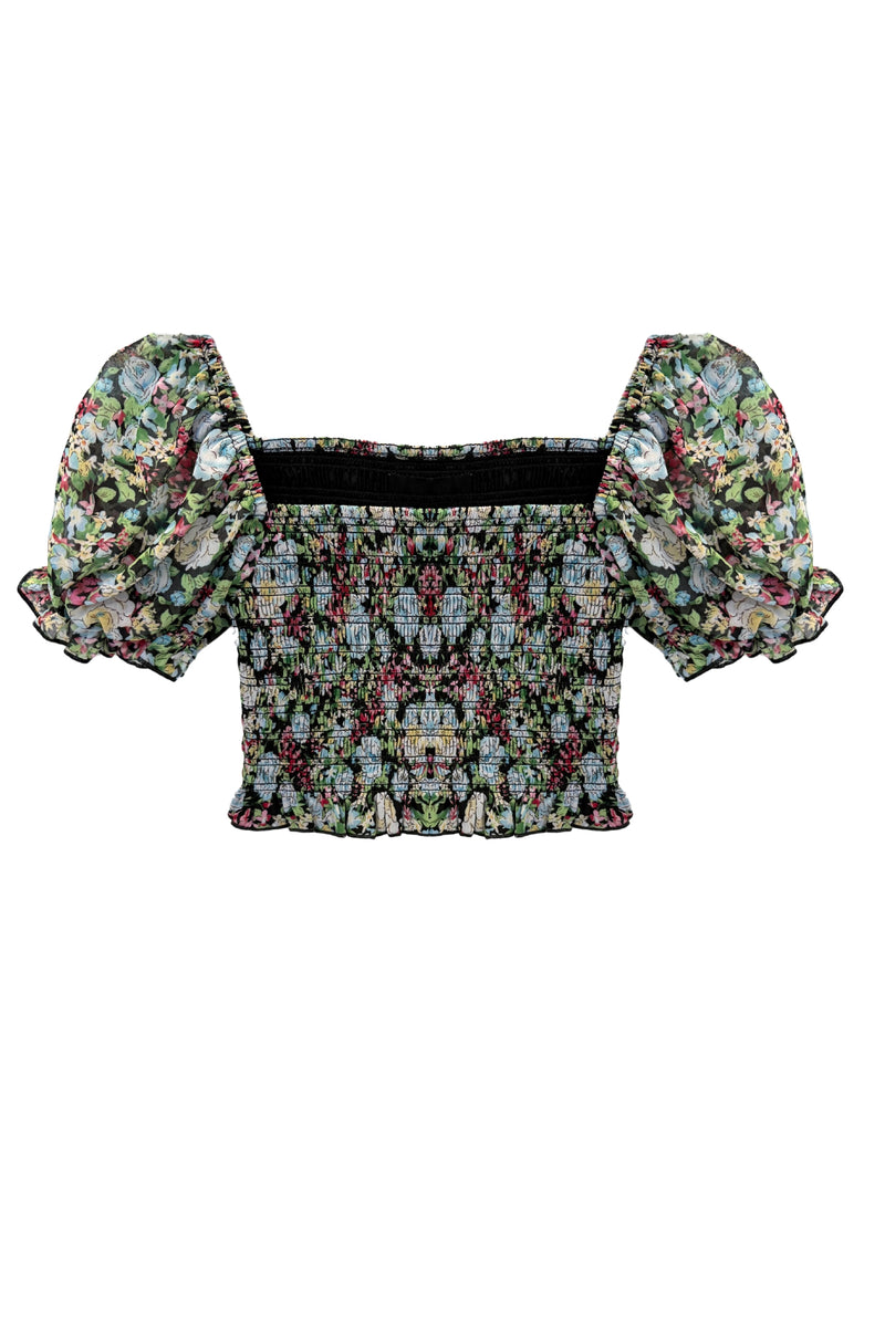 KatieJ Marlee Puff Sleeve Top, Chocolate Floral