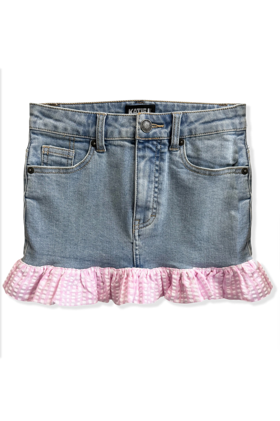 TWEEN CHARLESTON SEERSUCKER TRIM DENIM SKIRT - FINAL SALE – KatieJNYC