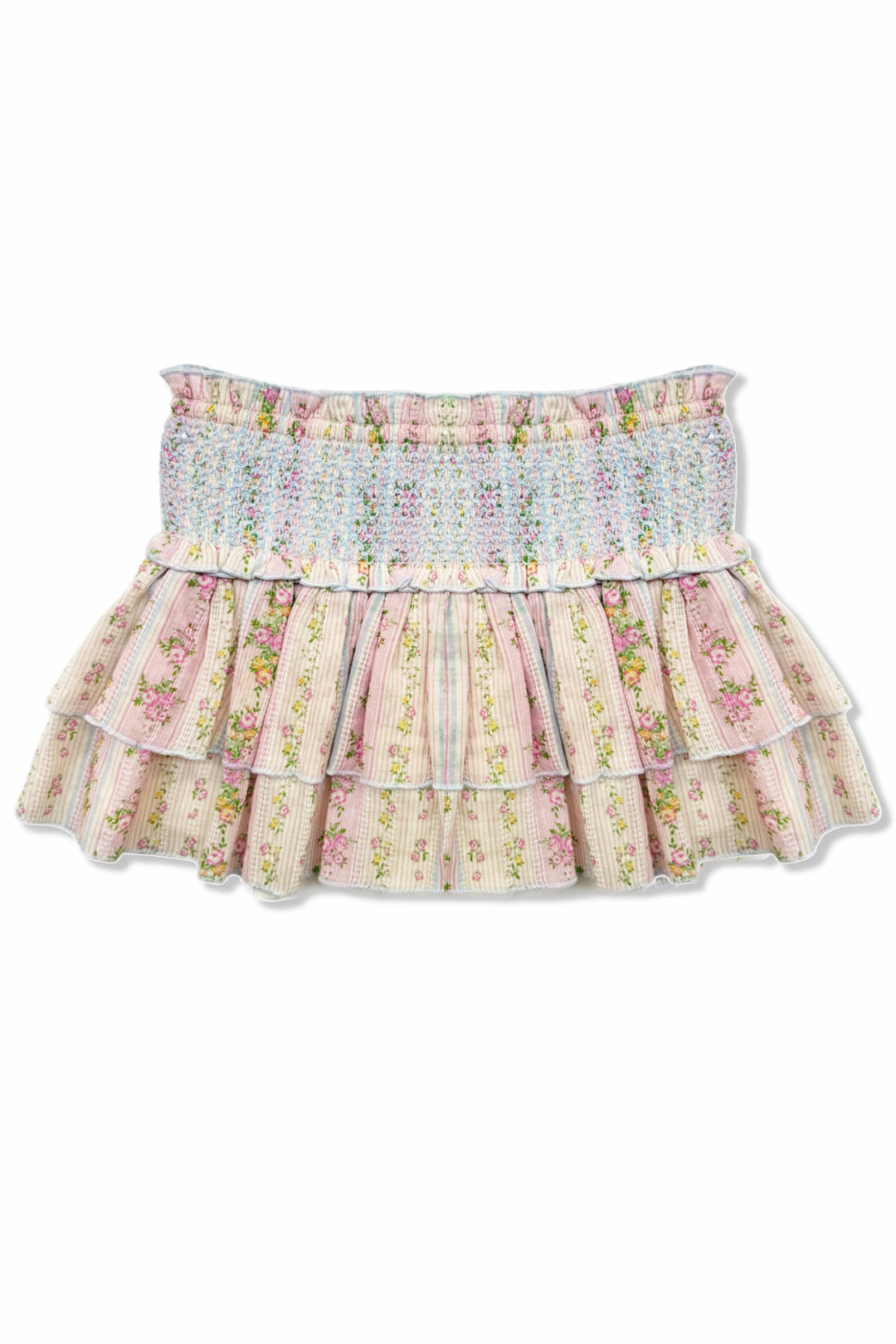 JUNIOR DOMINIQUE PRINTED SMOCKED WAIST RUFFLE SKORT – KatieJNYC