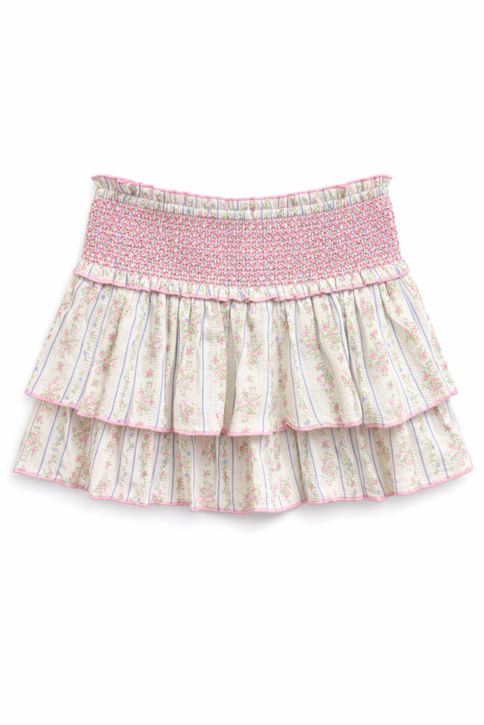 JUNIOR DOMINIQUE PRINTED SMOCKED WAIST RUFFLE SKORT – KatieJNYC