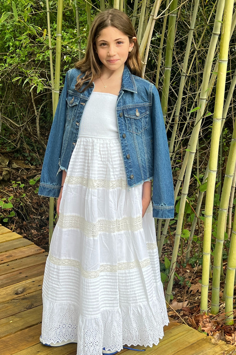 White Maxi Dress With Denim Jacket White Short Dress With Denim