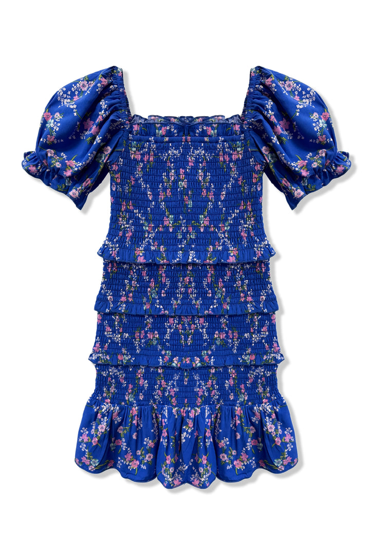 【LOULOUSEOUL】Jaden Flower Dress (Scarf Set / Blue) TWEEN LAILA PRINTED SMOCKED PUFF SLEEVE DRESS – KatieJNYC