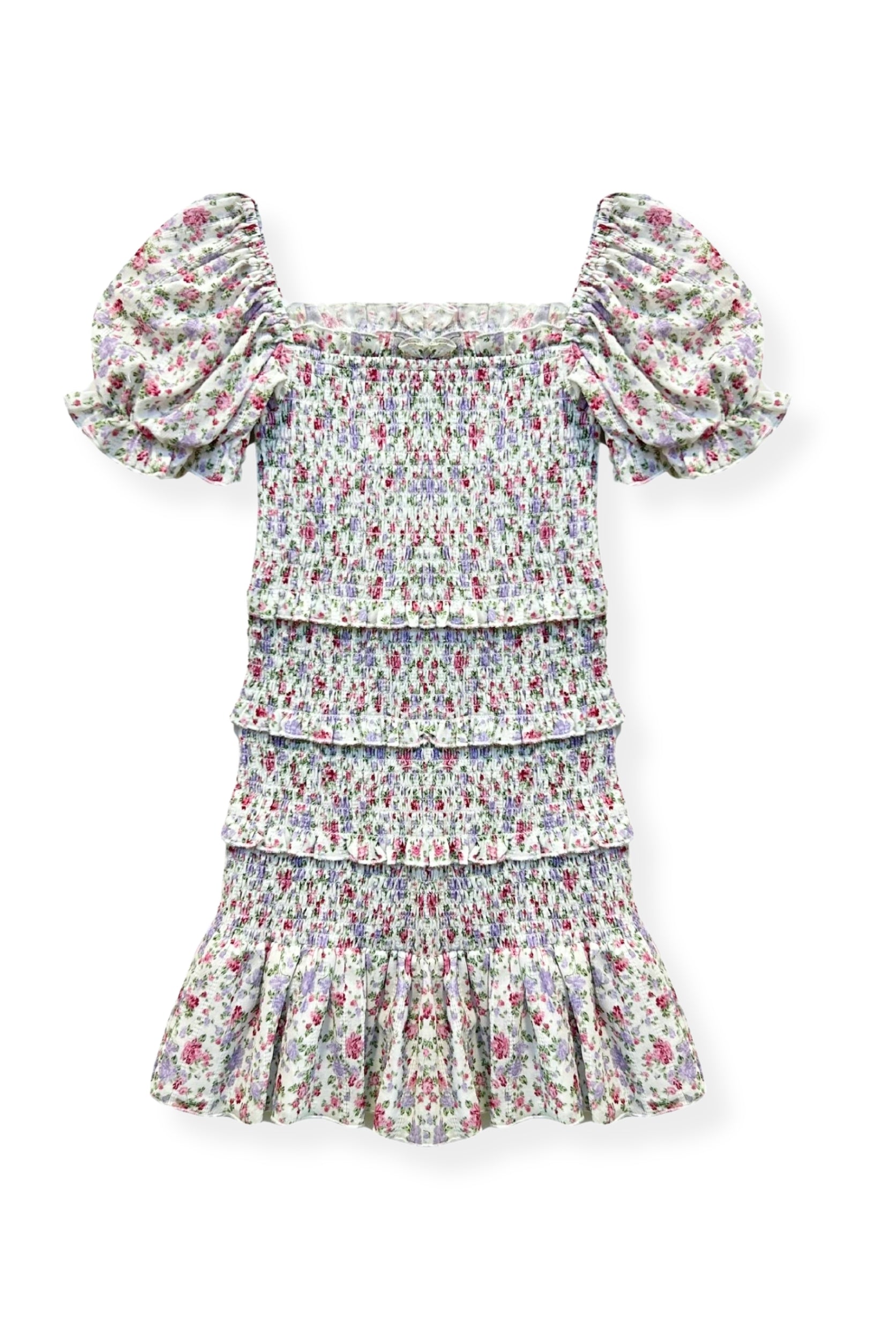 TWEEN LAILA PRINTED SMOCKED PUFF SLEEVE DRESS – KatieJNYC