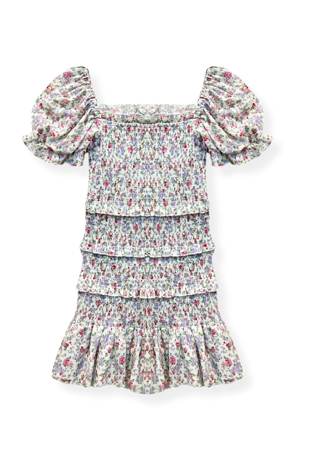 TWEEN LAILA PRINTED SMOCKED PUFF SLEEVE DRESS – KatieJNYC