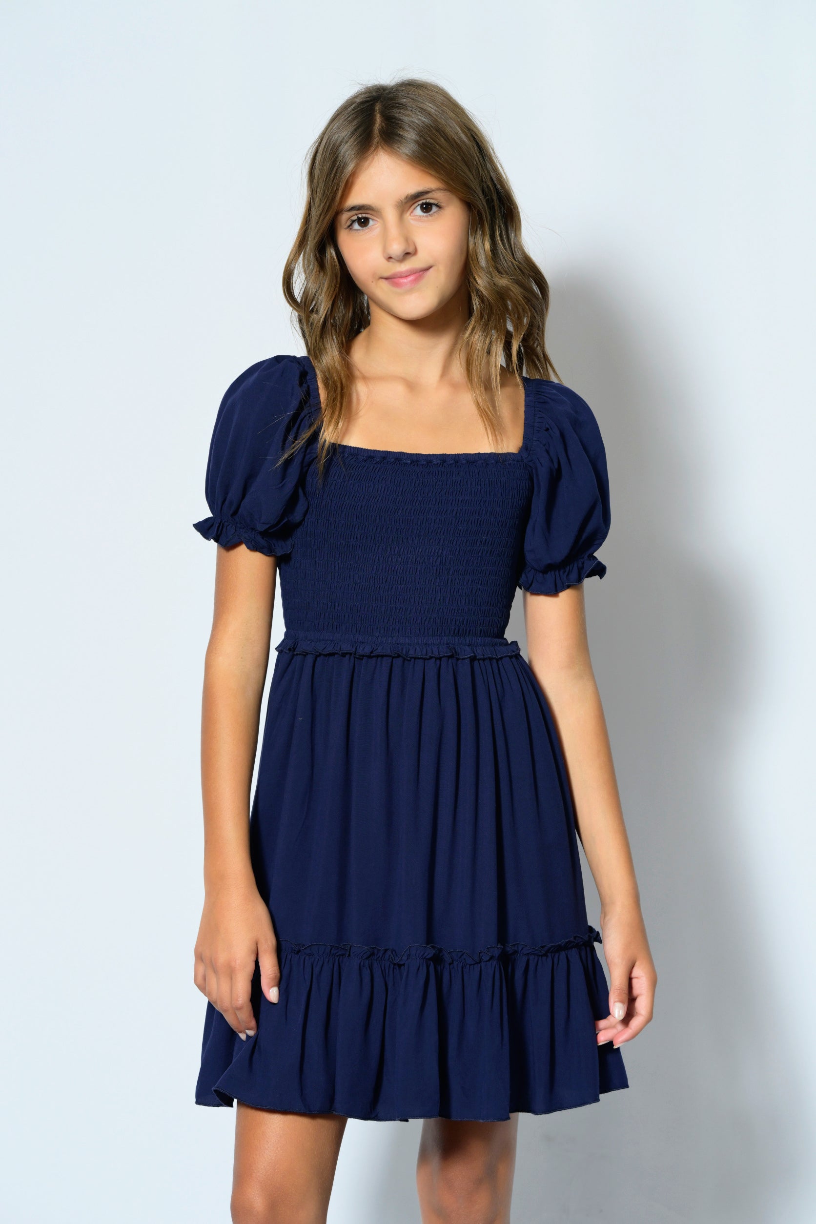 blue dress for baby girl Tween Molly Solid Short Sleeve Dress Evening Blue / SM (7/8)