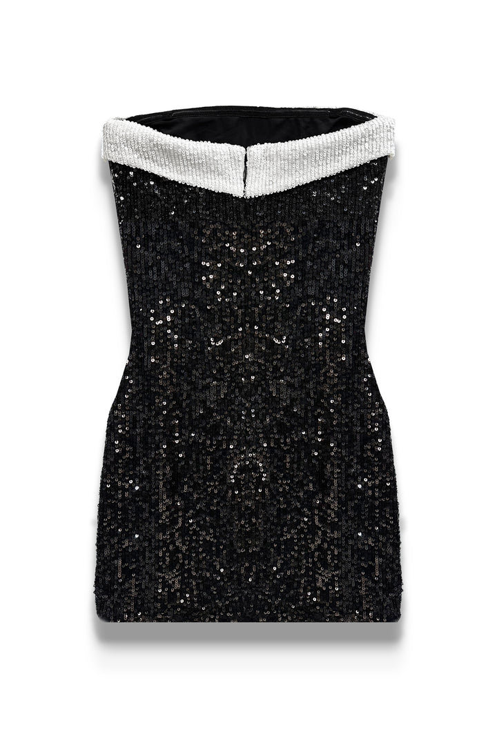 black and white sequin dress JUNIOR STAR FULL SEQUIN DRESS W/ CONTRAST BAND – KatieJNYC