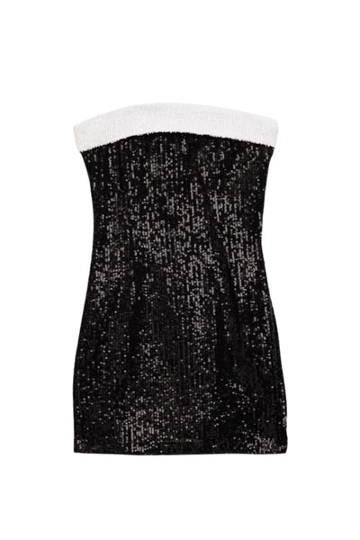 Tween Star Full Sequin Dress w/ Contrast Band Black/White Sequin / SM (7/8) Tween Star Full Sequin Dress w/ Contrast Band Black/White Sequin / SM (7/8)